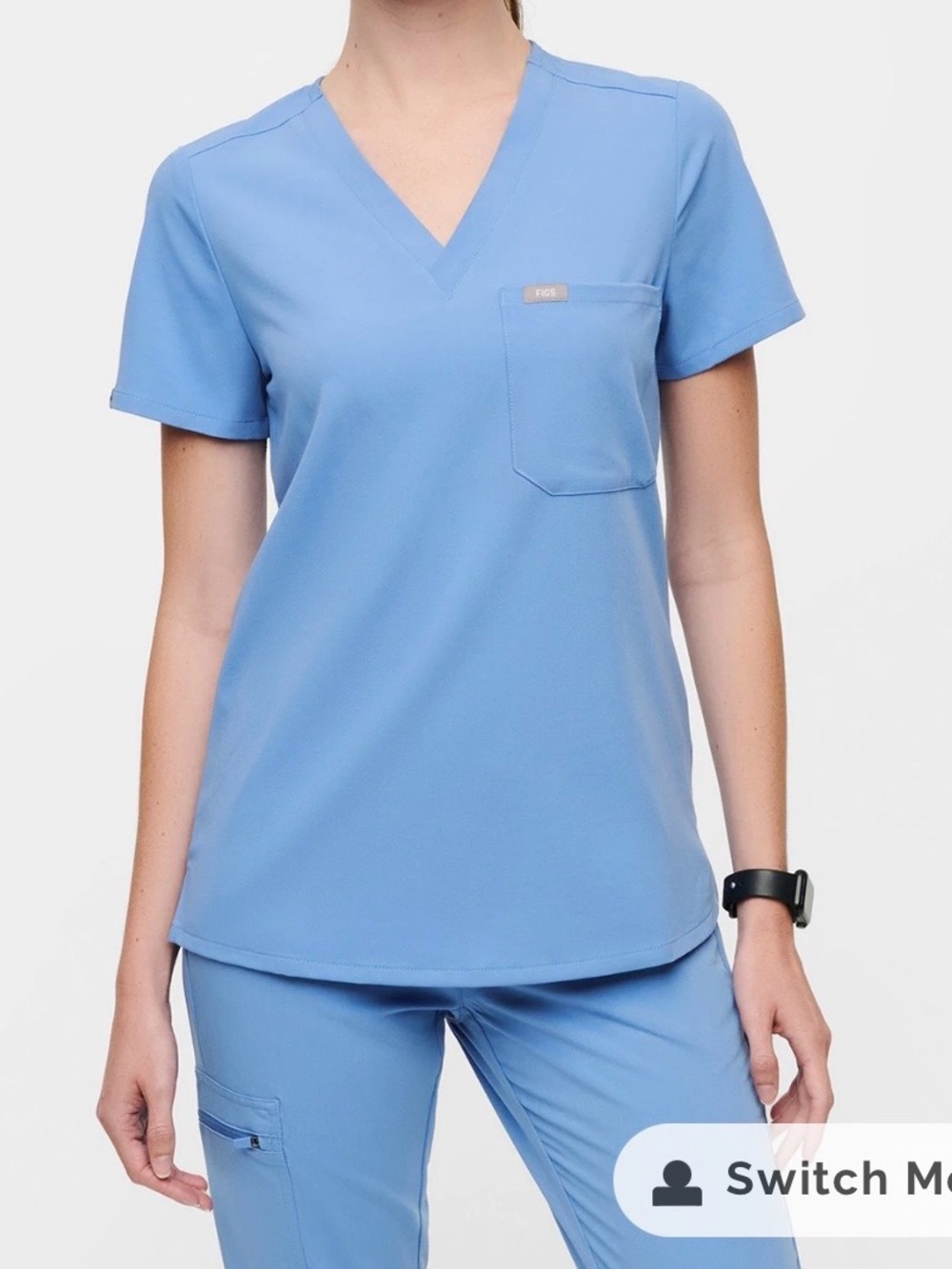NET Figs Women's V-Neck Scrub Top in Sky Blue